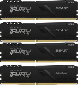 Фото 1/7 Память DDR4 4x8GB 3600MHz Kingston KF436C17BBK4/32 Fury Beast Black RTL Gaming PC4-28800 CL17 DIMM 288-pin 1.35В kit single rank с радиаторо