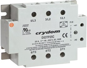 C53TP50CH, Solid-State Relay - 3 Phase - AC Control 80-260 VAC - Max Input Current 20mA - LED Input Status - Output: 48-530 ...
