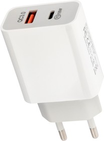Фото 1/6 18-2216, Сетевое зарядное устройство USB-A+USB-C адаптер, 18W белое