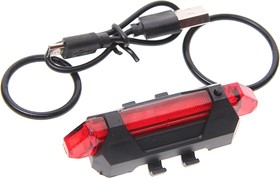 УТ00021659, Фонарь велосипедный задний USB кабель с аккумулятором 918mAh 2 режима красный Led