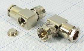 Штекер UHF на кабель RG213, прижимной, угловой, позолоченный центральный контакт; №9458 штек UHF\RG213\\угл\