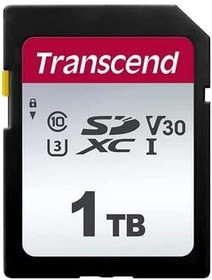 Фото 1/2 Карта памяти SDXC UHS-I U3 Transcend 300S 1024 ГБ, 100 МБ/с, Class 10, TS1TSDC300S, 1 шт., без адаптера