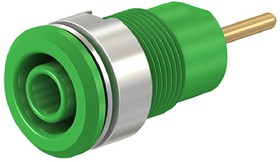 Фото 1/2 4 mm socket, round plug connection, mounting Ø 12.2 mm, CAT III, green, 23.3010-25