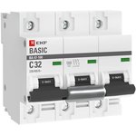 mcb47100-3-32C-bas, Автоматический выключатель 3P 32А (C) 10kA ВА 47-100 EKF Basic