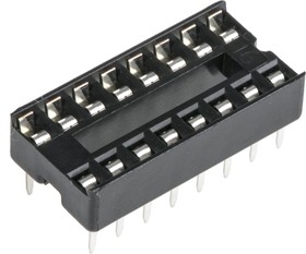 Фото 1/2 W3116TRC, W3100 2.54mm Pitch Vertical 16 Way, Through Hole Stamped Pin Open Frame IC Dip Socket, 10A