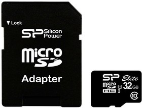 Фото 1/3 Карта памяти 32Gb MicroSD Silicon Power Elite + SD адаптер (SP032GBSTHBU1V10SP)