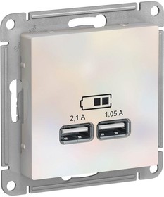 Фото 1/10 Розетка USB AtlasDesign тип A+A 5В 1х2.1А 2х1.05А механизм жемчуж. SE ATN000433