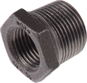 Фото 1/2 770241123, Black Malleable Iron Fitting, Straight Reducer Bush, Male BSPT 3/4in to Female BSPP 1/2in
