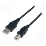 AK-300105-018-S, Кабель, USB 2.0, вилка USB A, вилка USB B, никелированные, 1,8м