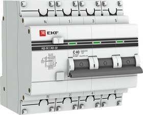 Фото 1/10 Выключатель автоматический дифференциального тока АД-32 3п+N 40А C 30мА тип AC PROxima (электронный) | DA32-40-30-4P-pro | EKF