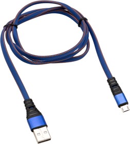 Фото 1/4 18-1163, Кабель USB-A - micro USB, 2А, 1м, в джинсовой тканевой оплетке, плоский