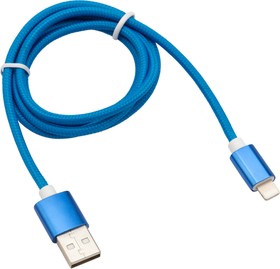 Фото 1/4 18-7052, Кабель USB-A - Lightning для Apple, 2,4A 1м, в синей нейлоновой оплетке
