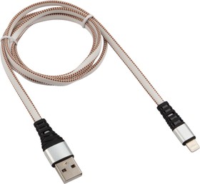 Фото 1/4 18-7056, Кабель USB-A - Lightning для Apple, 2,4A, 1м, в белой нейлоновой оплетке, плоский