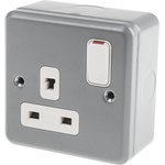 K1247-ALM, Grey 1 Gang Plug Socket, 2 Poles, 13A, Indoor Use
