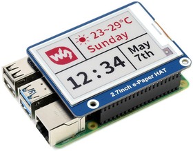Фото 1/5 2.7inch e-Paper HAT (B), E-Ink дисплей 264×176px форм-фактора HAT для Raspberry Pi, трехцветный (красный, черный, белый)