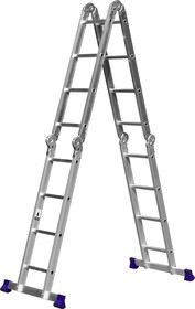 Фото 1/6 38852, СИБИН ЛТ-44, 4 x 4 ступени, алюминиевая, четырехсекционная лестница-трансформер (38852)