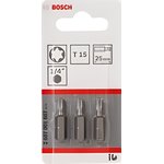 2607001607, Torx Screwdriver Bit, T15 Tip, 25 mm Overall