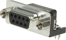 Фото 1/3 A-DF 09 A/KG-T2, A-DF 9 Way Right Angle Through Hole D-sub Connector Socket, 2.77mm Pitch, with 4-40 UNC Screwlocks