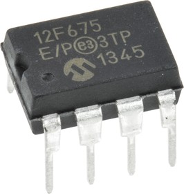 Фото 1/3 PIC12F675-E/P, 8 Bit MCU, Flash, PIC12 Family PIC12F6xx Series Microcontrollers, 20 МГц, 1.75 КБ, 64 Байт