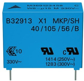 B32912B5103K000, Конденсатор Безопасности, Metallized PP, Радиальная коробка - 2 выводов, 10000 пФ, ± 10%, X1