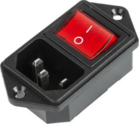 Фото 1/6 36-2282, Выключатель клавишный 250 V 6 А (4с) ON-OFF красный с подсветкой и штекером C14 3PIN