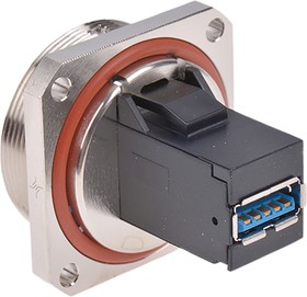 Фото 1/3 J60020A0004, Straight, Panel Mount, Socket Type A to A 3.0 IP68 USB Connector