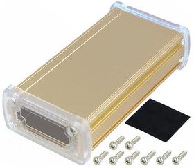 Фото 1/2 ALUG702GD120-C, (68,7х35,2х129мм), Алюминиевый золотой корпус с прозрачными пластиковыми торцевыми панелями