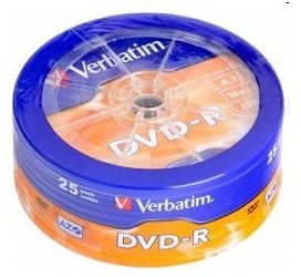 Фото 1/4 Оптический диск DVD-R Verbatim 4.7ГБ 16x, 25шт., wagon wheel [43730]