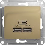 Розетка USB 2-м СП Glossa тип A+A 5В/2100мА 2х5В/1050мА механизм титан SE GSL000433