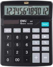 Фото 1/8 Калькулятор настольный КОМП. Deli E837, 12-р, дв.пит., 148x120мм, черный