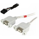 USBAJ-2, Адаптер, USB 2.0, гнездо USB A x2,2 штыревых разъема 5pin