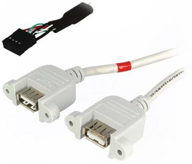 Фото 1/2 USBAJ-2, Адаптер, USB 2.0, гнездо USB A x2,2 штыревых разъема 5pin