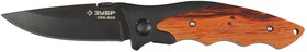 Фото 1/3 47711, ЗУБР Стрелец, 185 мм, лезвие 80 мм, металлическая рукоятка, с деревянными вставками, складной нож (47711)