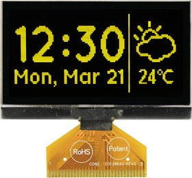 MCOT128064E1V-YM, Графический OLED дисплей, 128 x 64 пикселей, Желтый на Черном, 3В, I2C, Параллельный, SPI