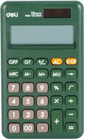 Фото 1/5 Калькулятор карманный Deli EM120,12-р, дв.пит., 118x70мм, зеленый