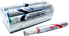 Набор маркеров Maxiflo для белых досок, 4 цвета, магнитная губка, 4 мм, пулевидный, черный, красный, синий, зелёный 610132