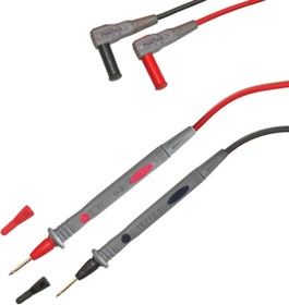 Measuring lead with (test probe, straight) to (4 mm plug, angled), 1.2 m, red/black/gray, PVC, CAT III