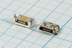 Фото 1/2 Гнездо micro USB, Тип B, реверсивное (reverse), 5 контактов, SMD на плату; №13479 гн microUSB REV\B\5C4HP\плат\ угл\\microUSBB5SD4REV