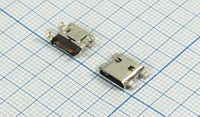 Фото 1/4 Гнездо micro USB, Тип B, реверсивное (reverse), 7 контактов, SMD на плату; №12647 гн microUSB REV\B\7C4HP\ плат\угл\\micro B7SAD2 REV