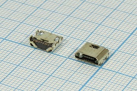 Фото 1/2 Гнездо micro USB, Тип B, реверсивное (reverse), 7 контактов, SMD на плату; №14386 гн microUSB REV\B\7C4HP\ плат\угл\\micro B7SD3 REV
