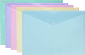 Фото 1/4 Папка-конверт на кнопке Attache Акварель А4 180 мкм 5шт/уп (цвета в асс)