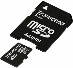 Карта памяти 32Gb MicroSD Transcend + SD адаптер (TS32GUSDU1)