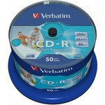 Verbatim Диски CD-R 50 шт. Printable InkJet, 52-x 700Mb, Cake Box [43309/43438]