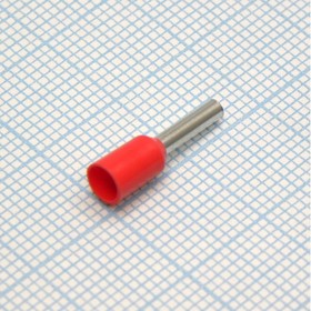Фото 1/2 HE 1508 Red, наконечник кабельный торцевой трубчатый с изоляцией, L=14.6/8мм, сеч. пров. 1.5мм2