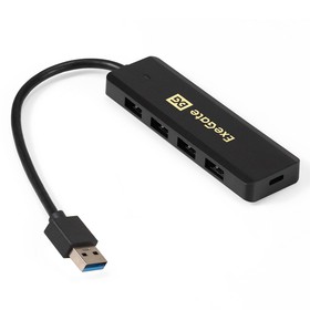 Фото 1/8 EX293980RUS, USB-Хаб (концентратор) 4-в-1 ExeGate DUB-4P/1 (кабель-адаптер USB3.0 --  4xUSB3.0, Plug&Play, черный)
