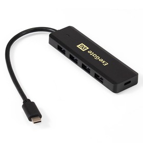 Фото 1/10 EX293986RUS, USB-Хаб (концентратор) 4-в-1 ExeGate DUB-4CP/1 (кабель-адаптер USB Type C --  4xUSB3.0, Plug&Play, черный)