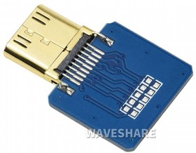 Фото 1/2 Mini HDMI Adapter Horizontal, Mini HDMI-разъем для шлейфа 20-пин с шагом 0.5мм, прямой разъем