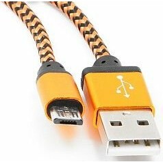 Кабель Gembird USB 2.0 Cablexpert CC-mUSB2oe1m, AM/microBM 5P, 1м, нейлоновая оплетка, алюминиевые разъемы, оранжевый, пакет