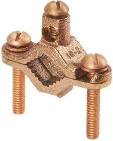 GPC2-4-X, Bronze grounding clamp, #10 SOL - #2 STR AWG conductor size range, 2 1/2" - 4" (63.5mm - 101.6mm) iron pipe size, ...