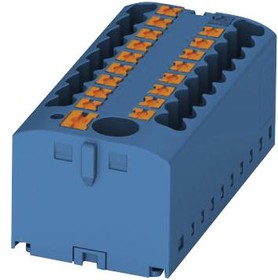 Фото 1/6 Distribution block, push-in connection, 0.14-4.0 mm², 19 pole, 24 A, 6 kV, blue, 3273376